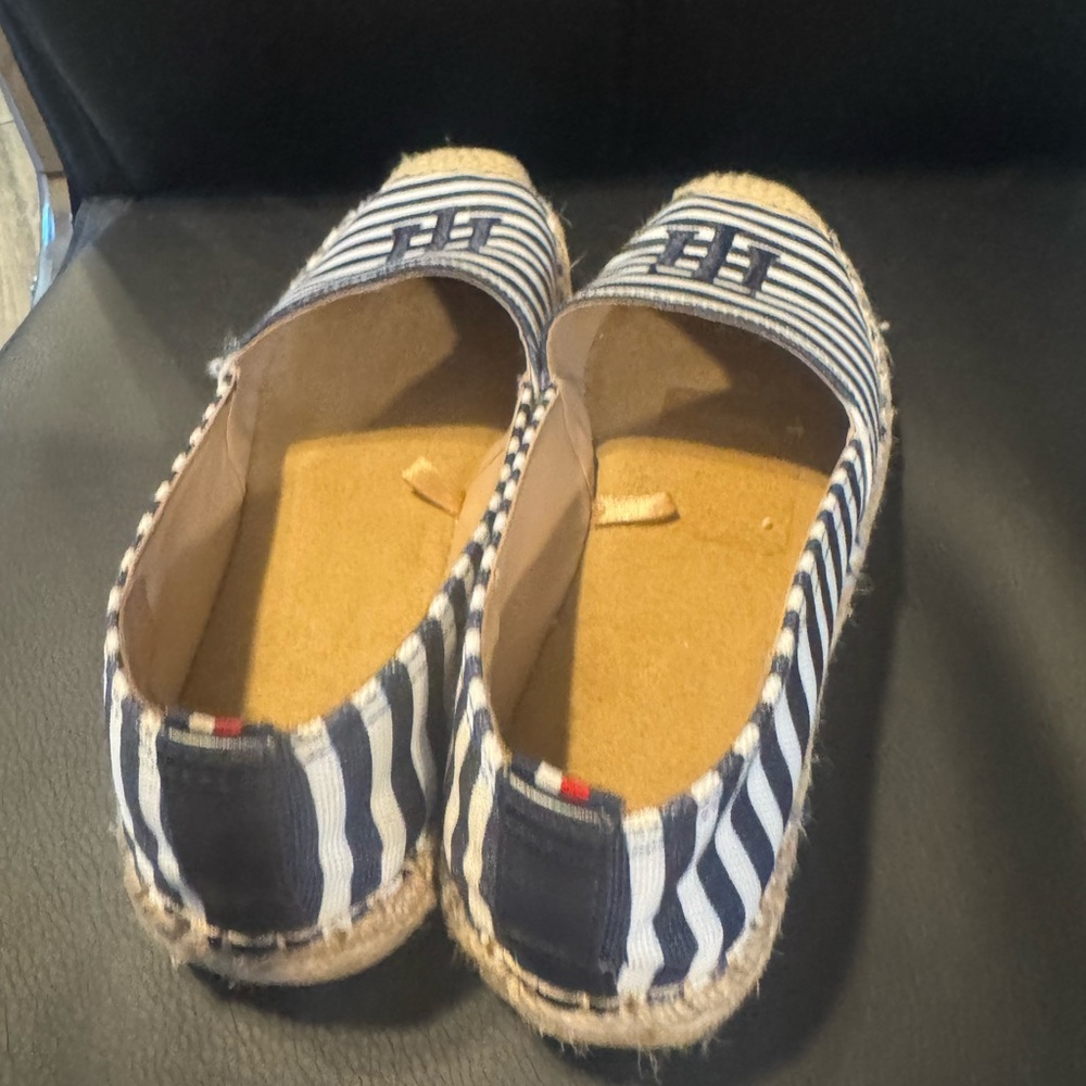 Tommy Hilfiger women’s Navy and White Striped Slippers. Barely used.